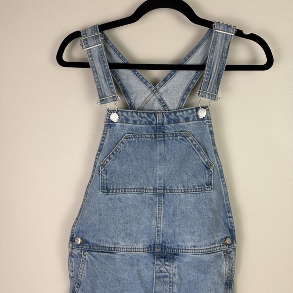 WEEKDAY Dusty Dungaree Denim Overall Shorts Blue Sz 34 NWT Baggy 90s Y2K Grunge - Picture 5 of 12